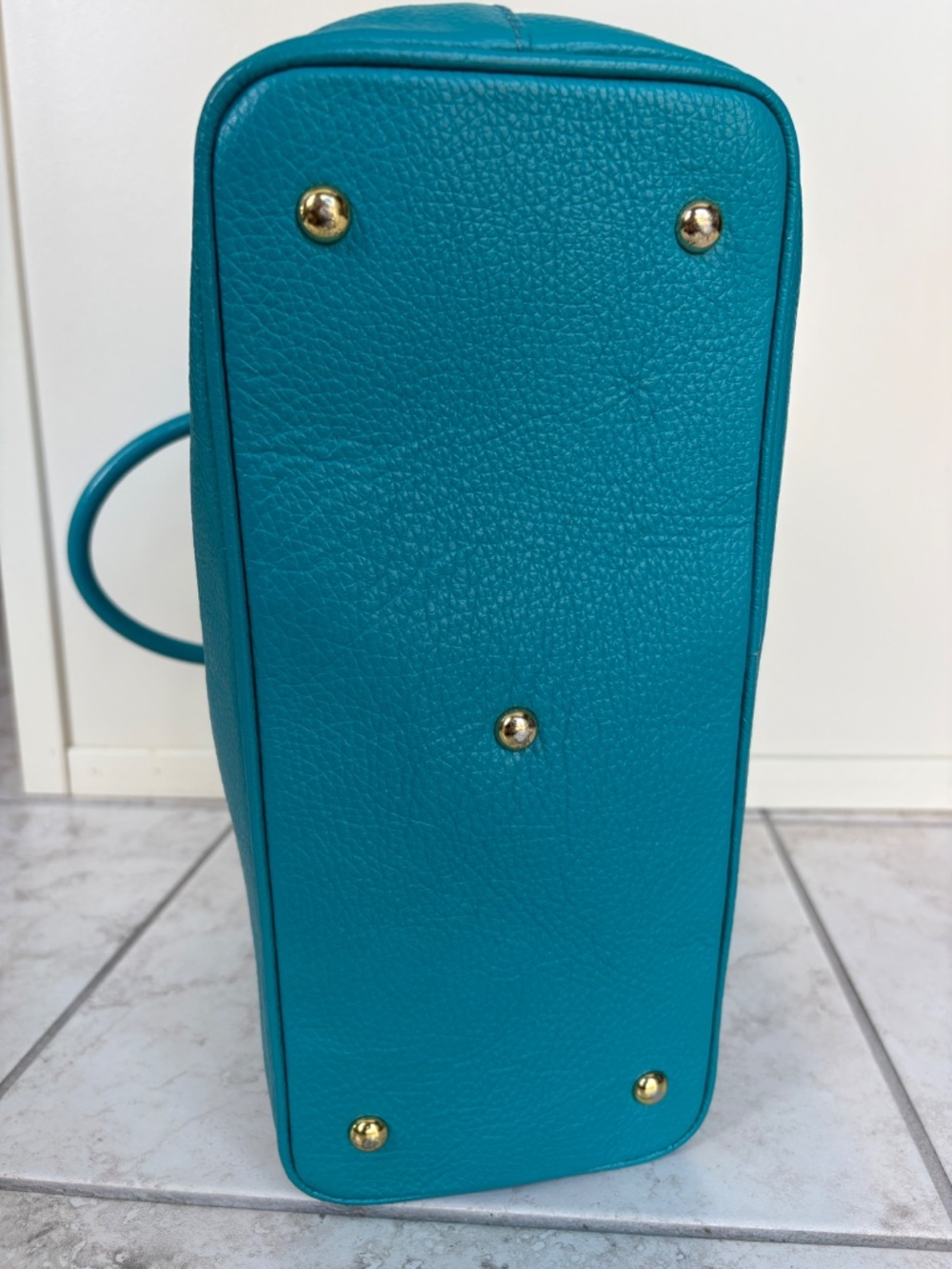L. Credi Teal Leather Shoulder Bag, Hand Bag, Made in Italy - Picture 9 of 16